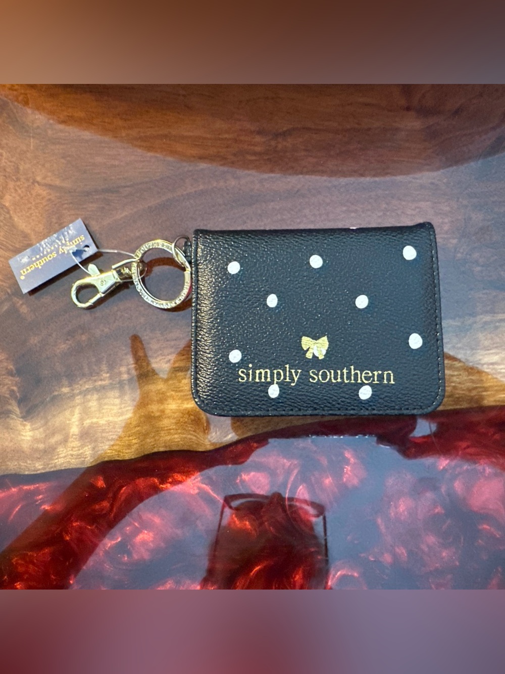 Simply Southern Black Polka Dot Key & Card Holder with Gold Hardware